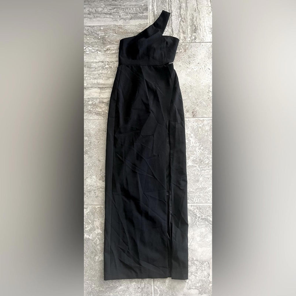 Aidan Mattox One Shoulder Crêpe Front Slit Maxi Dress, Size 0 New w/Tag $195