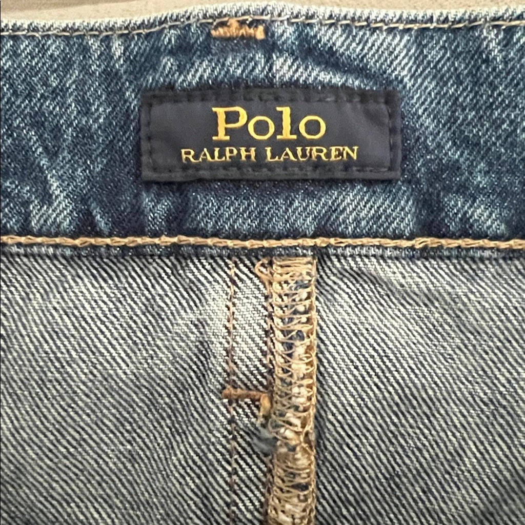 Polo Ralph Lauren Deconstructed Patchwork Denim Midi-Skirt in Blue, Size 28, NEW