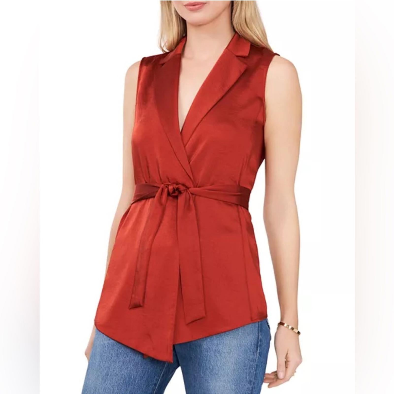 Vince Camuto Notch Collar Satin Vest, Sundown Chili Oil Size XL NEW w/Tag