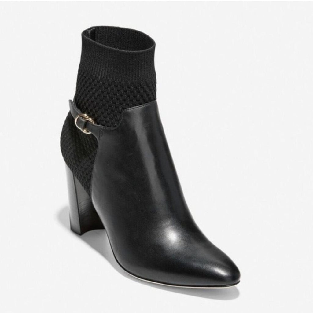 Cole Haan Black Boots Leather Ankle Block Heel Booties Size 10.5 New in Box
