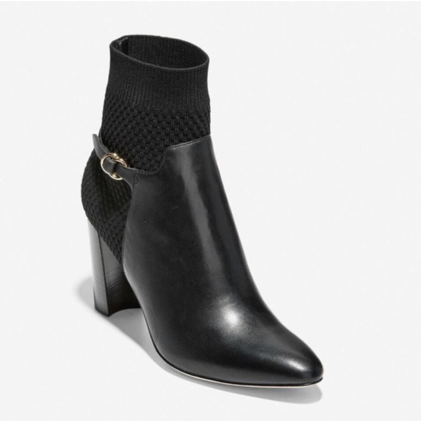 Cole Haan Black Boots Leather Ankle Block Heel Booties Size 10.5 New in Box