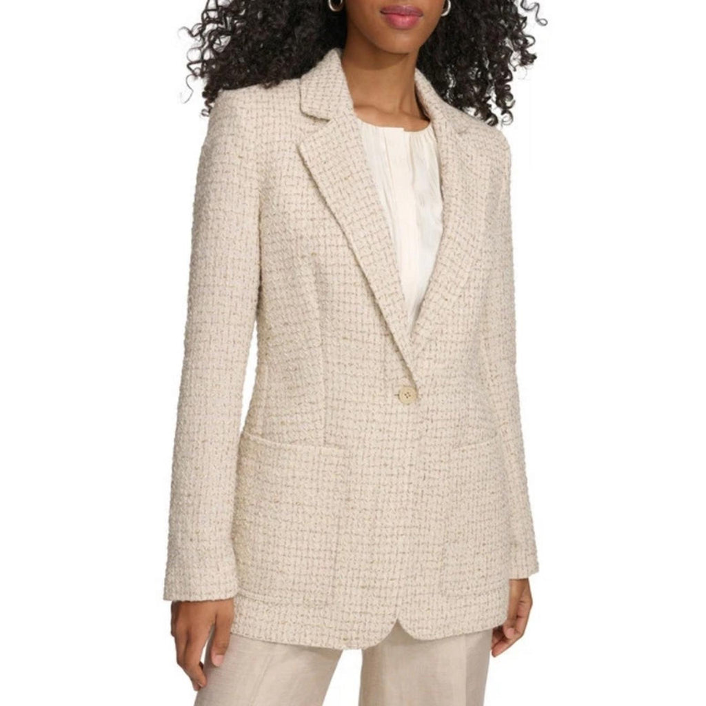 Calvin Klein Tweed Single-Button Blazer in Nomad Multi, Size 26 NEW w/Tag $169