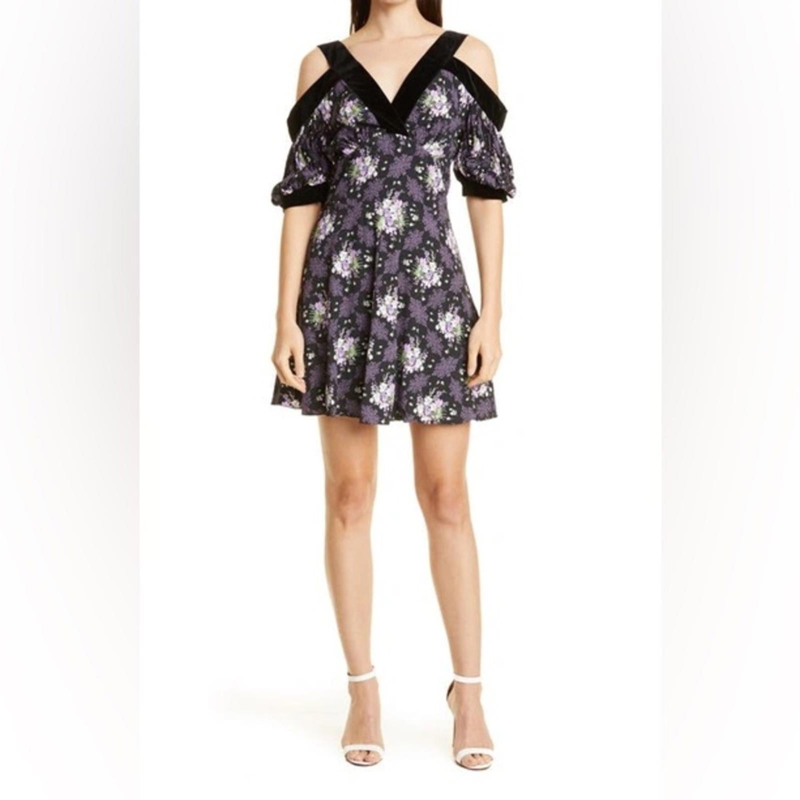 Ted Baker Leilia Floral Cold-Shoulder Mini Dress in Black, Size 2 – NWT