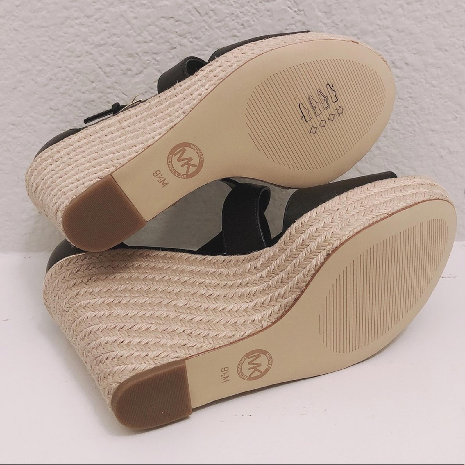 NEW Michael Kors Leather Wedge Sandals Espadrilles Black, Size 9.5 Retail $139