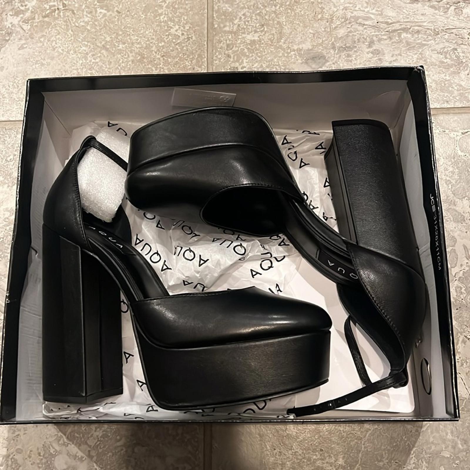 Aqua Bloomingdale’s Lisa Ankle Strap Platform Sandals in Black, Size 9 New $138