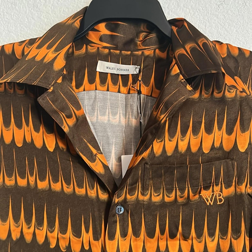 Wales Bonner Rhythm Short Sleeve Shirt in Brown Orange, NWT, Size 46
