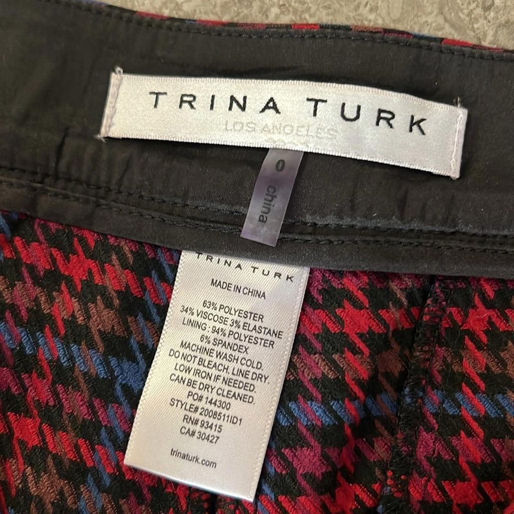 Trina Turk The Willis Flare Pants Multicolor Houndstooth Print Size 0 EXCELLENT!