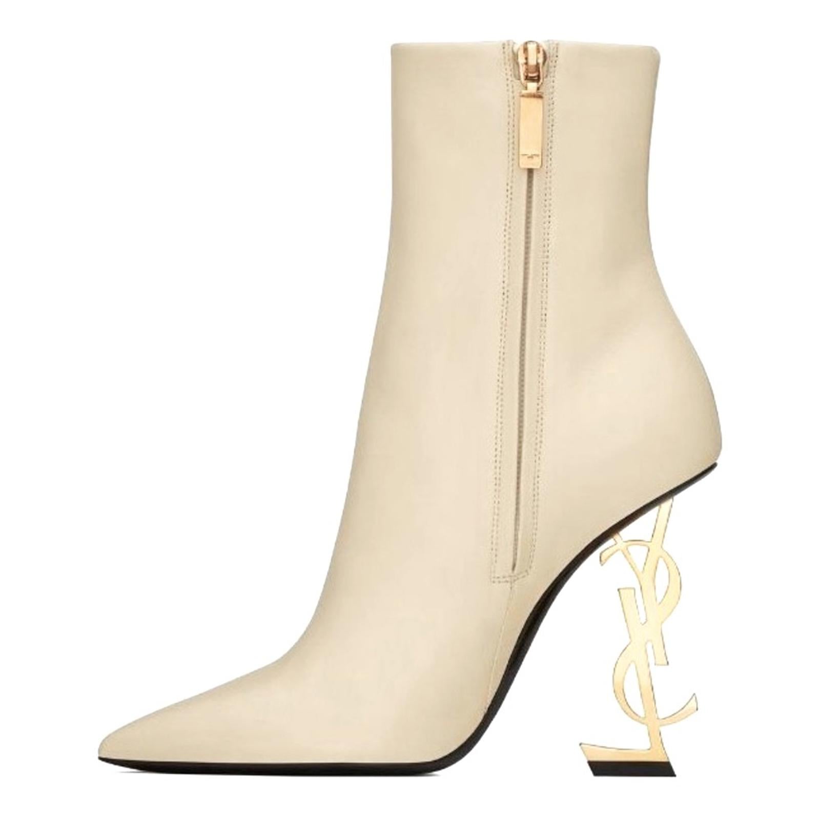 Saint Laurent 105mm Opyum Boots, Real Beige Light Bronze Size 35.5 New+Dust Bags