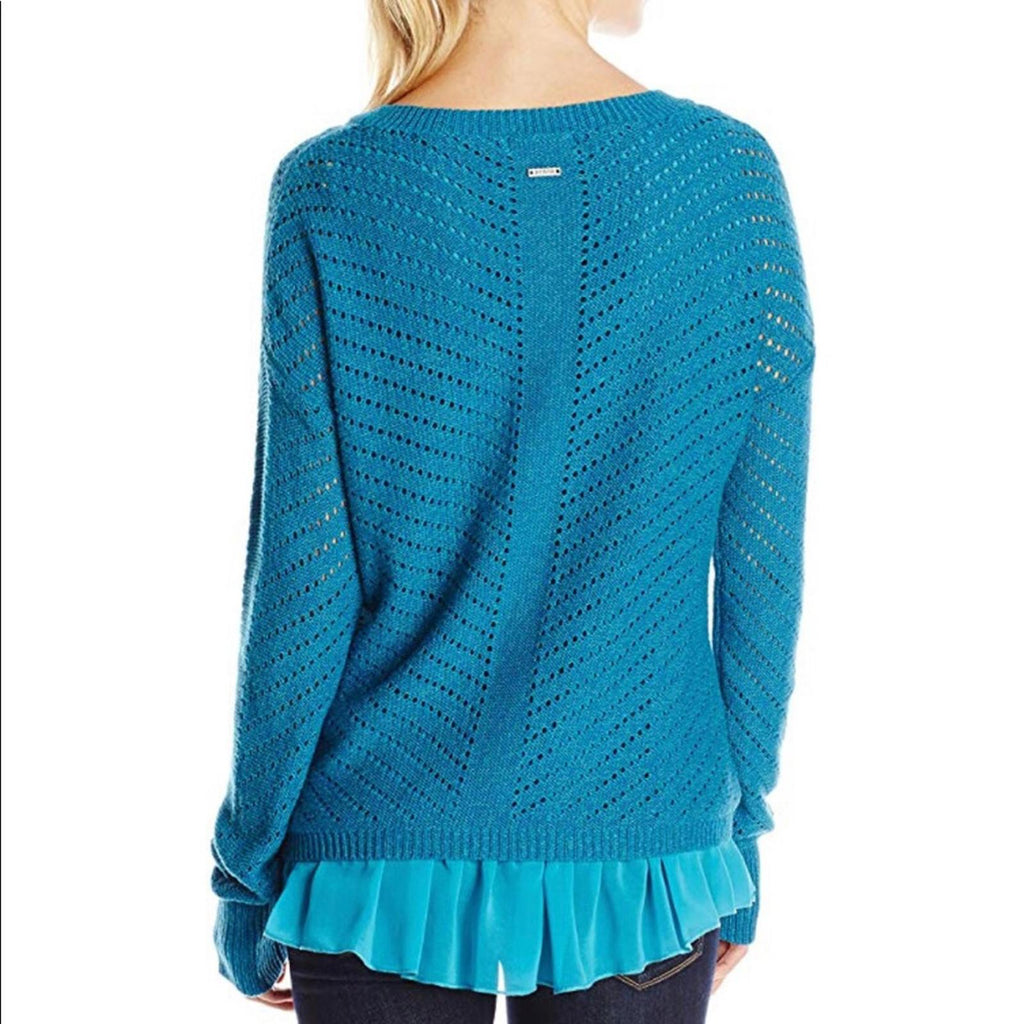 Prana Ellery V-Neck Oversized Sweater in Mosaic Blue, Size S, New w/Tag
