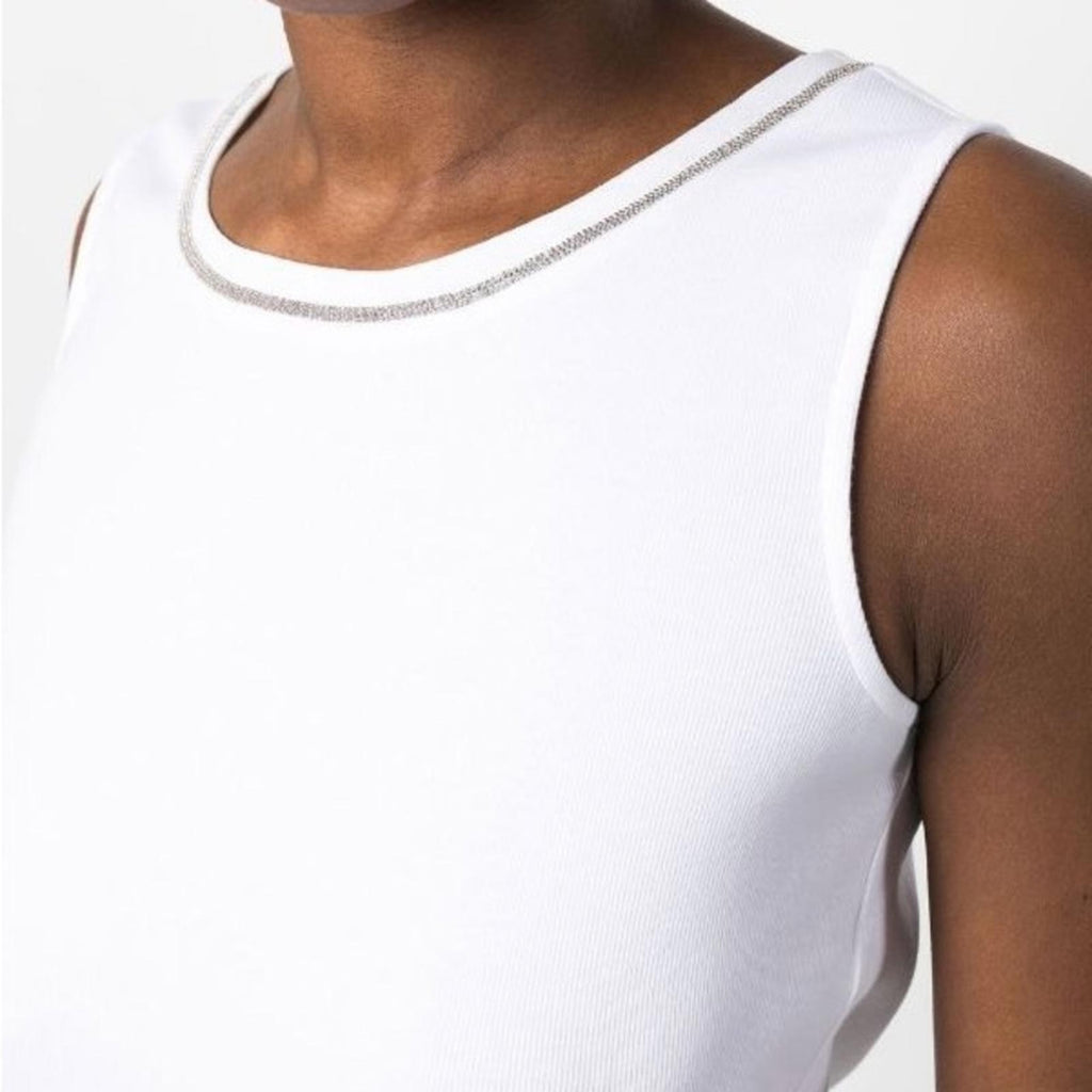 Fabiana Filippi Ball-Chain Trim Tank Top in White, Size XS New w/Tag