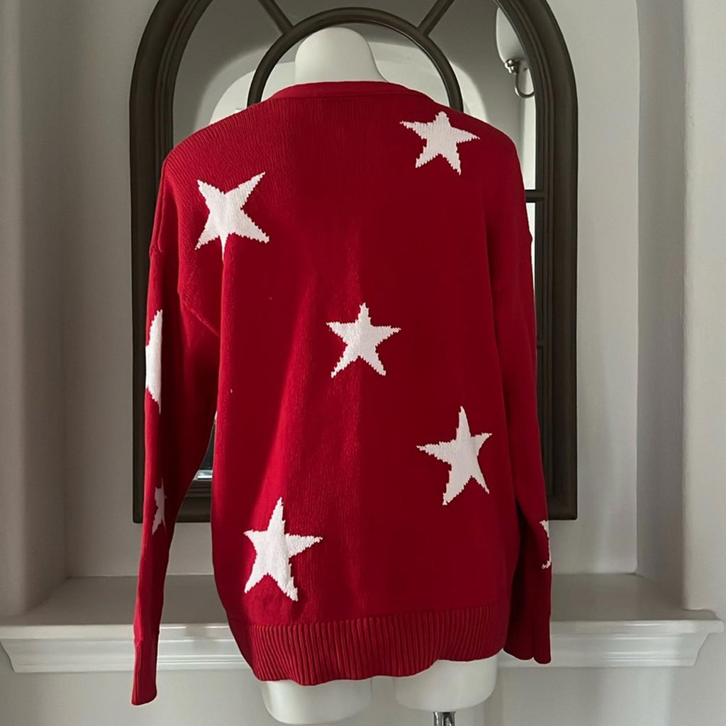 NEW Lane Bryant V-Neck Button-Front Star Cardigan Red/White Size 14/16