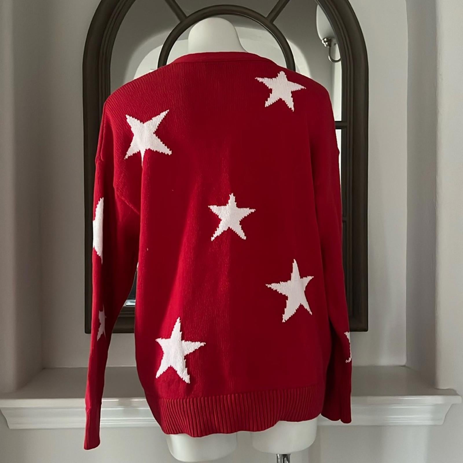 NEW Lane Bryant V-Neck Button-Front Star Cardigan Red/White Size 14/16