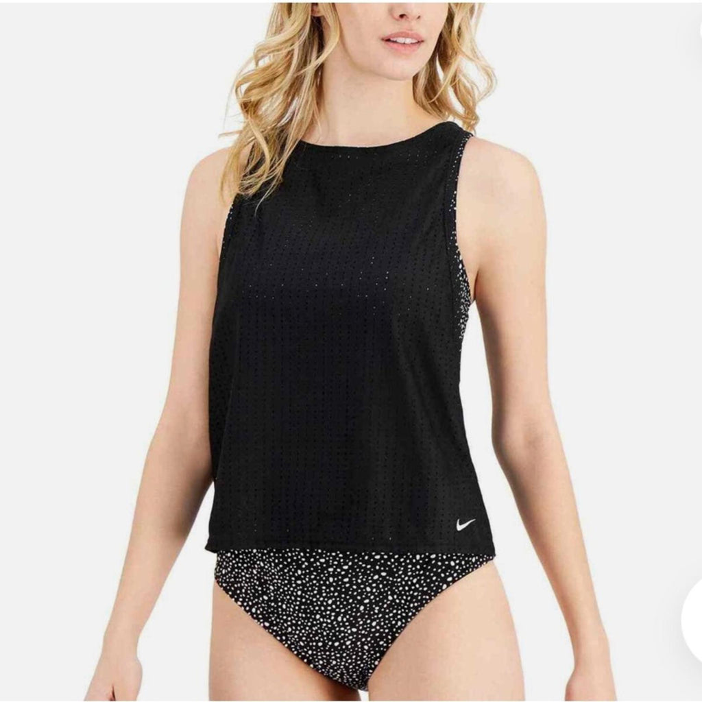 Nike Water Dots Convertible Layered Tankini Swim Top in Black, Size S NEW w/Tag