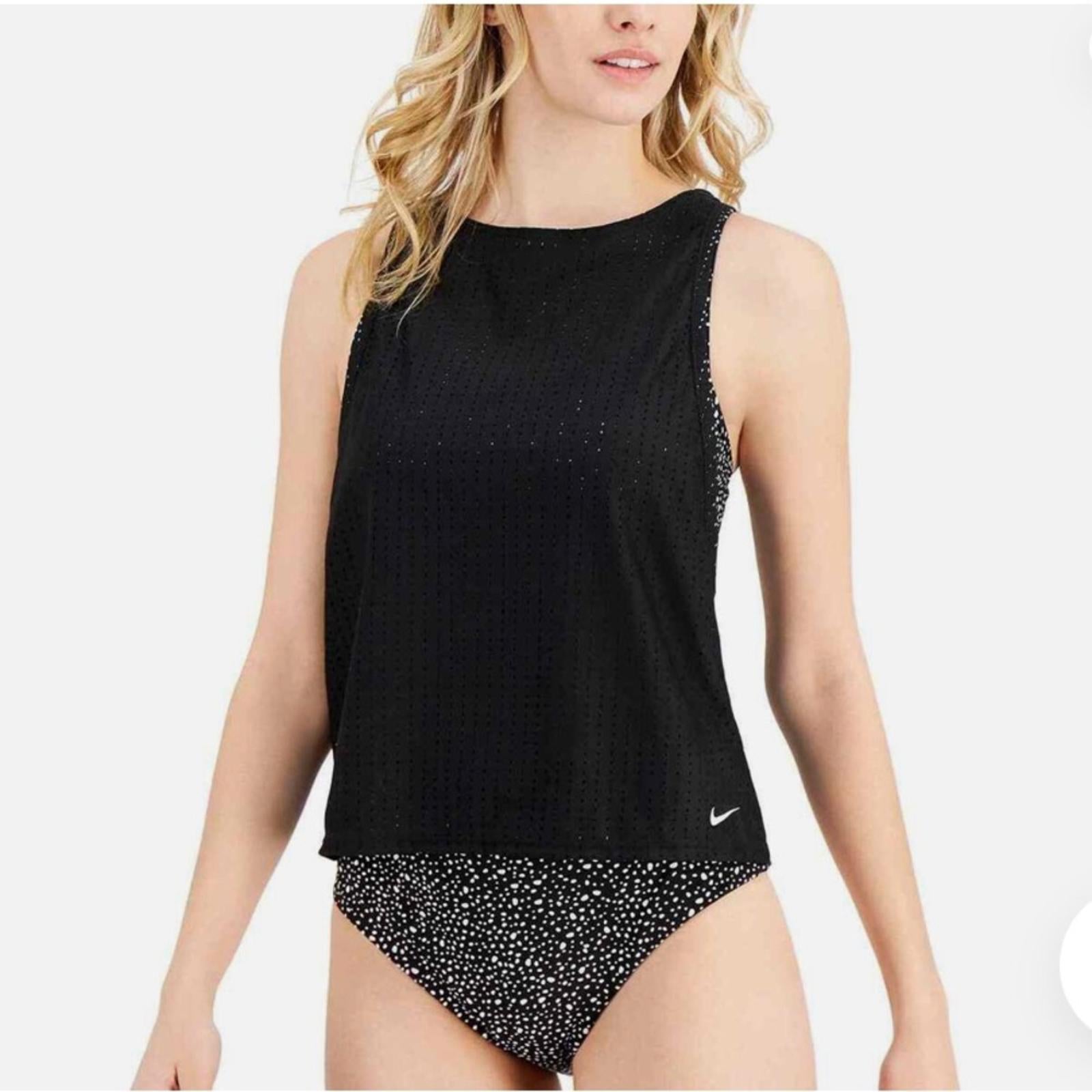 Nike Water Dots Convertible Layered Tankini Swim Top in Black, Size S NEW w/Tag