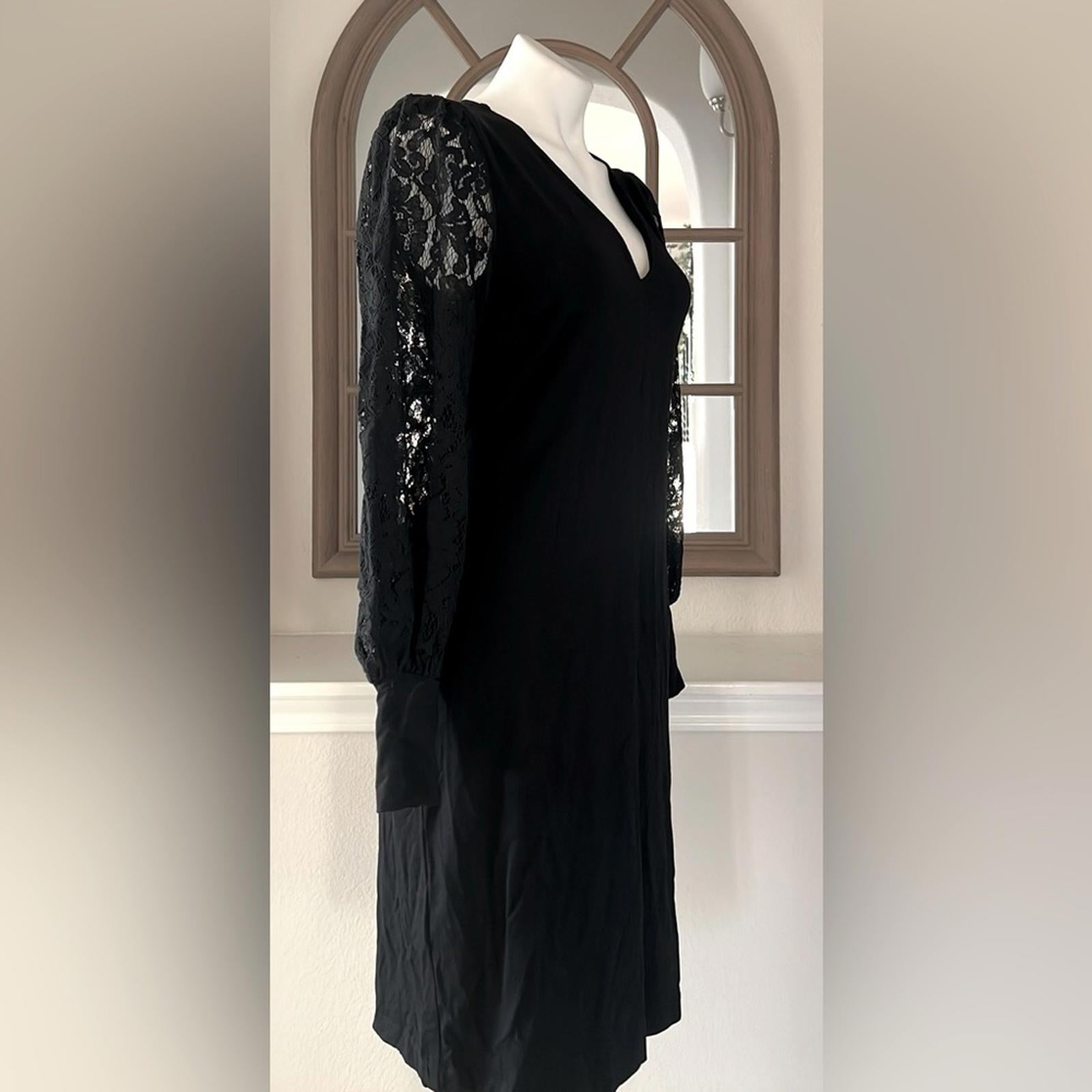 Karen Kane Lace V-Neck Midi Dress w/Lace Sleeves in Black, Size S New w/Tag $158