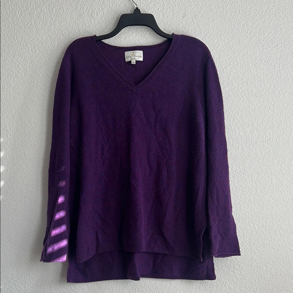 Belle France Cashmere V-Neck Sweater in Purple, Size L EXCELLENT