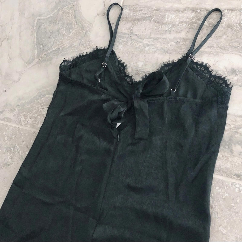 Dee Elle Satin Lace Trim Jumpsuit in Black, NEW, Size L