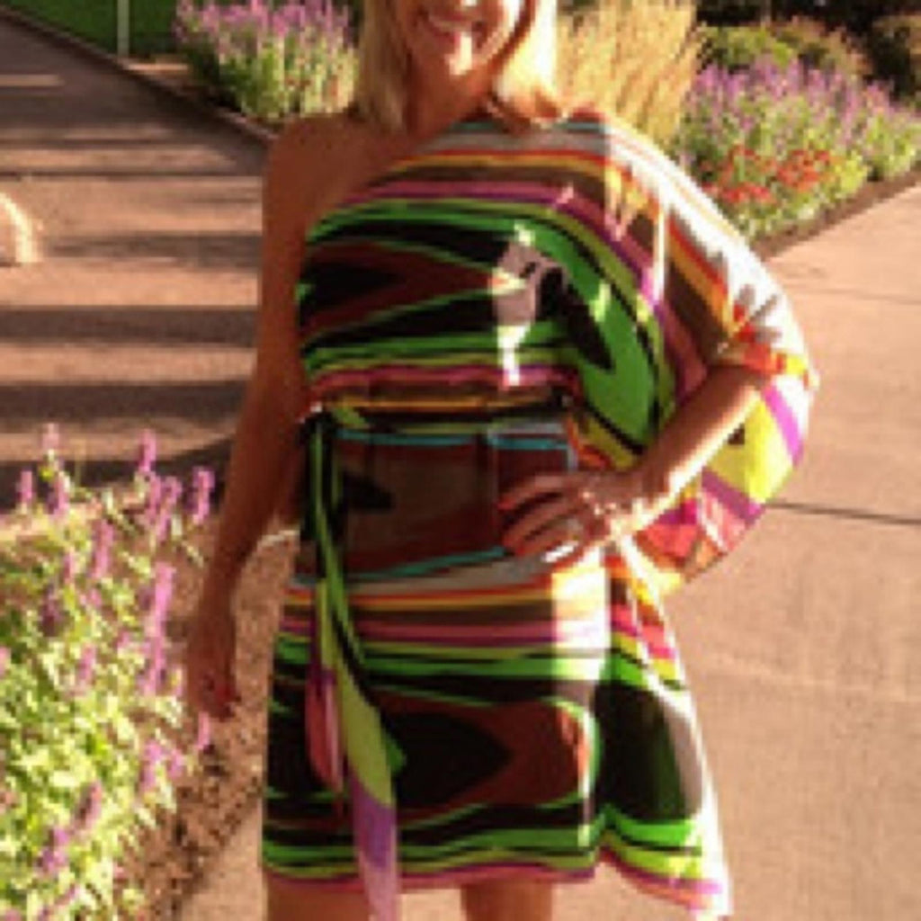 Milly of NY Silk One Shoulder Dress, Multicolor Size 4 EXCELLENT!