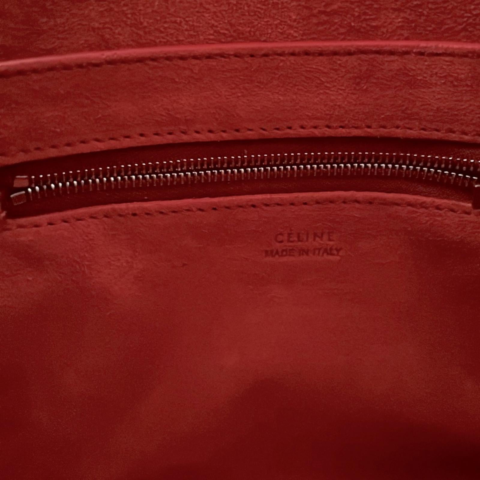 Celine Sangle Small Bucket Bag in Small Grain Calfskin in Red, Like NEW