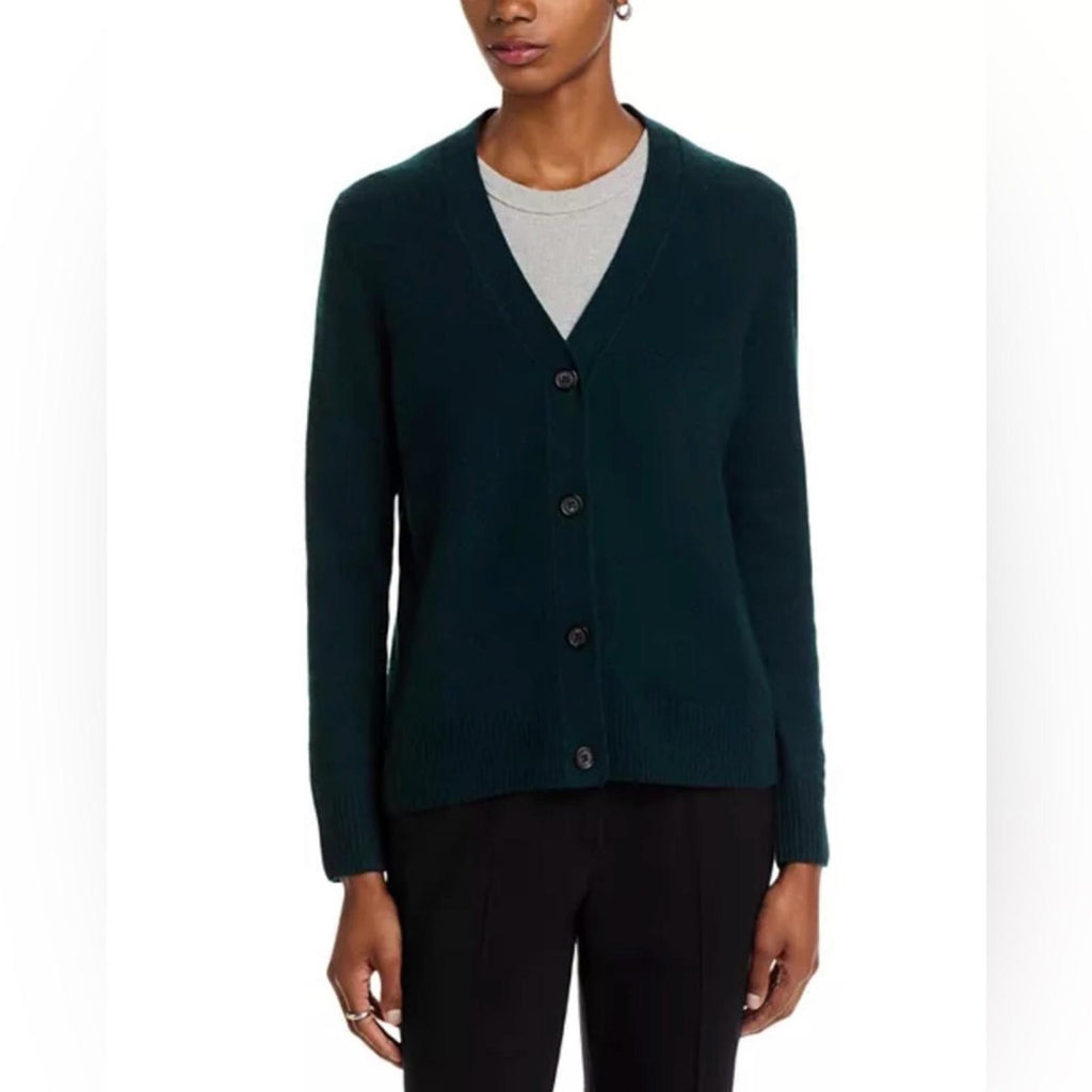 C by Bloomingdale's Cashmere V-Neck Cardigan in Dark Green, Size S, NWT
