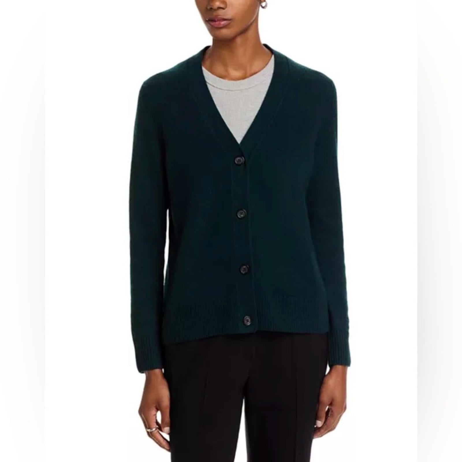 C by Bloomingdale's Cashmere V-Neck Cardigan in Dark Green, Size S, NWT