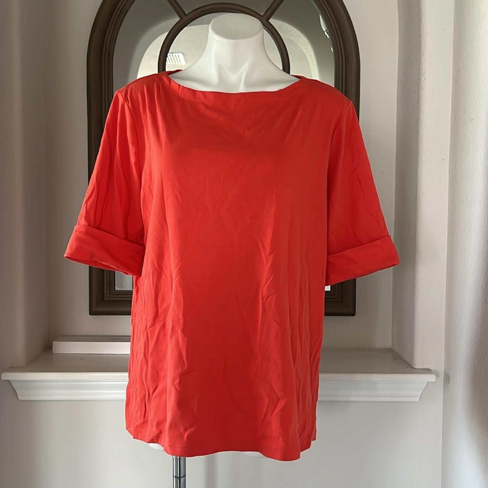 Ralph Lauren Plus Size Boatneck Elbow-Sleeve Top, Boatneck Orange Size 2X NEW
