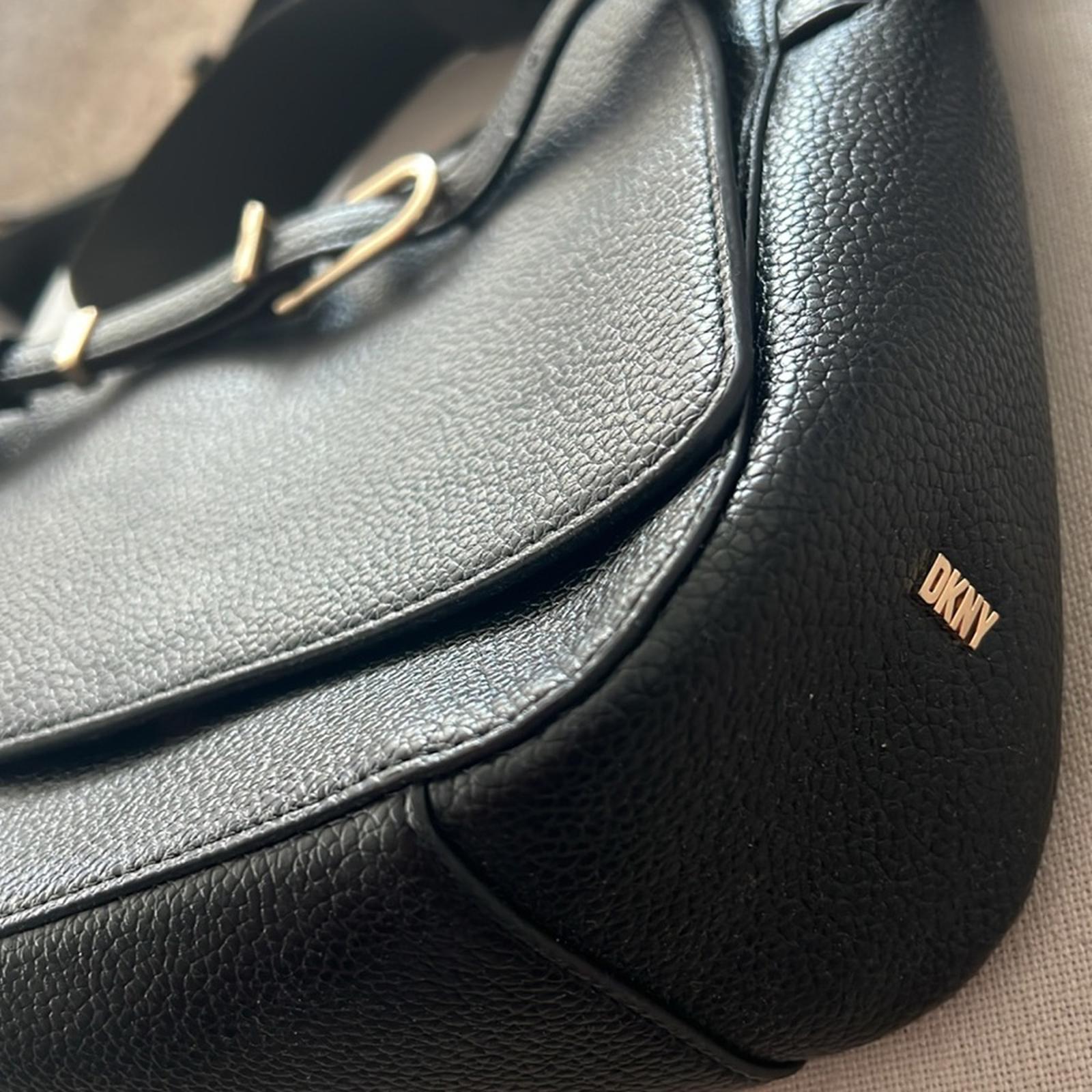DKNY Penelope Small Flap Crossbody in Black/Gold, Retail $168