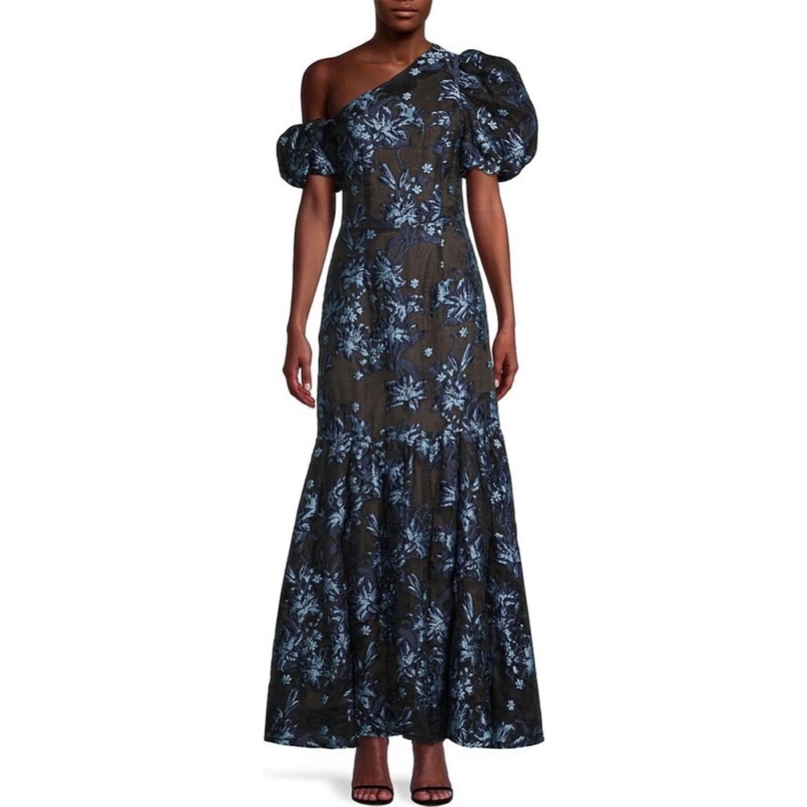 Elliatt Planetary Asymmetric Jacquard Maxi Dress, Navy/Black, New w/Tag