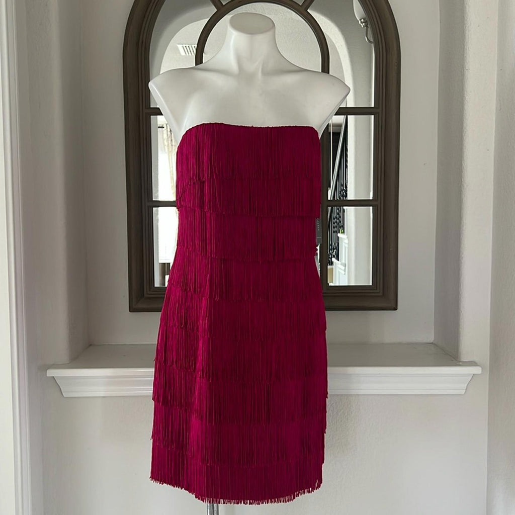 Liv Foster Fringe Cocktail Dress in Rich Magneta Size 12 New w/Tag $395