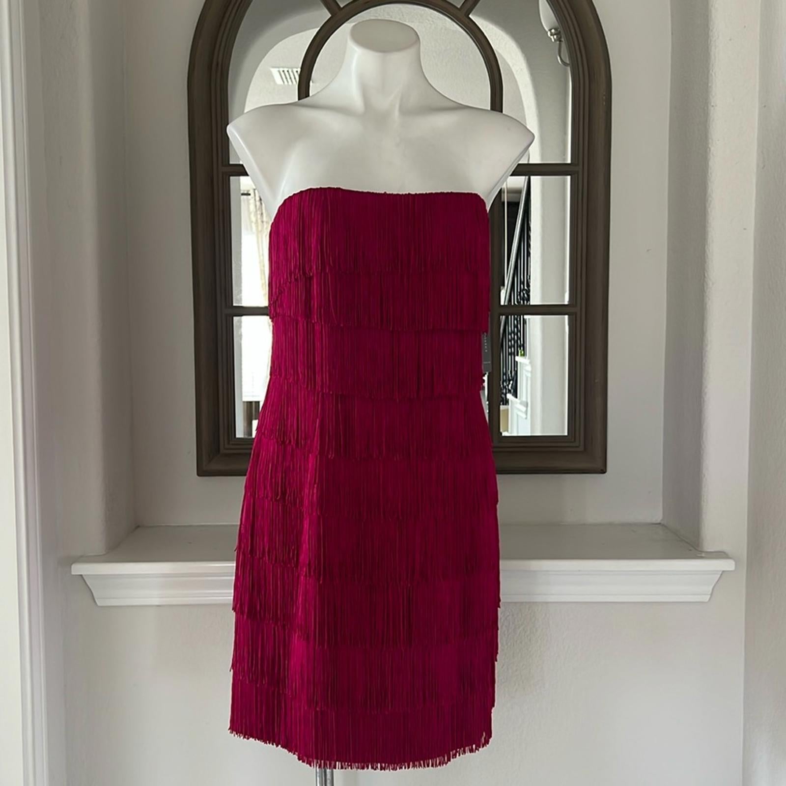 Liv Foster Fringe Cocktail Dress in Rich Magneta Size 12 New w/Tag $395