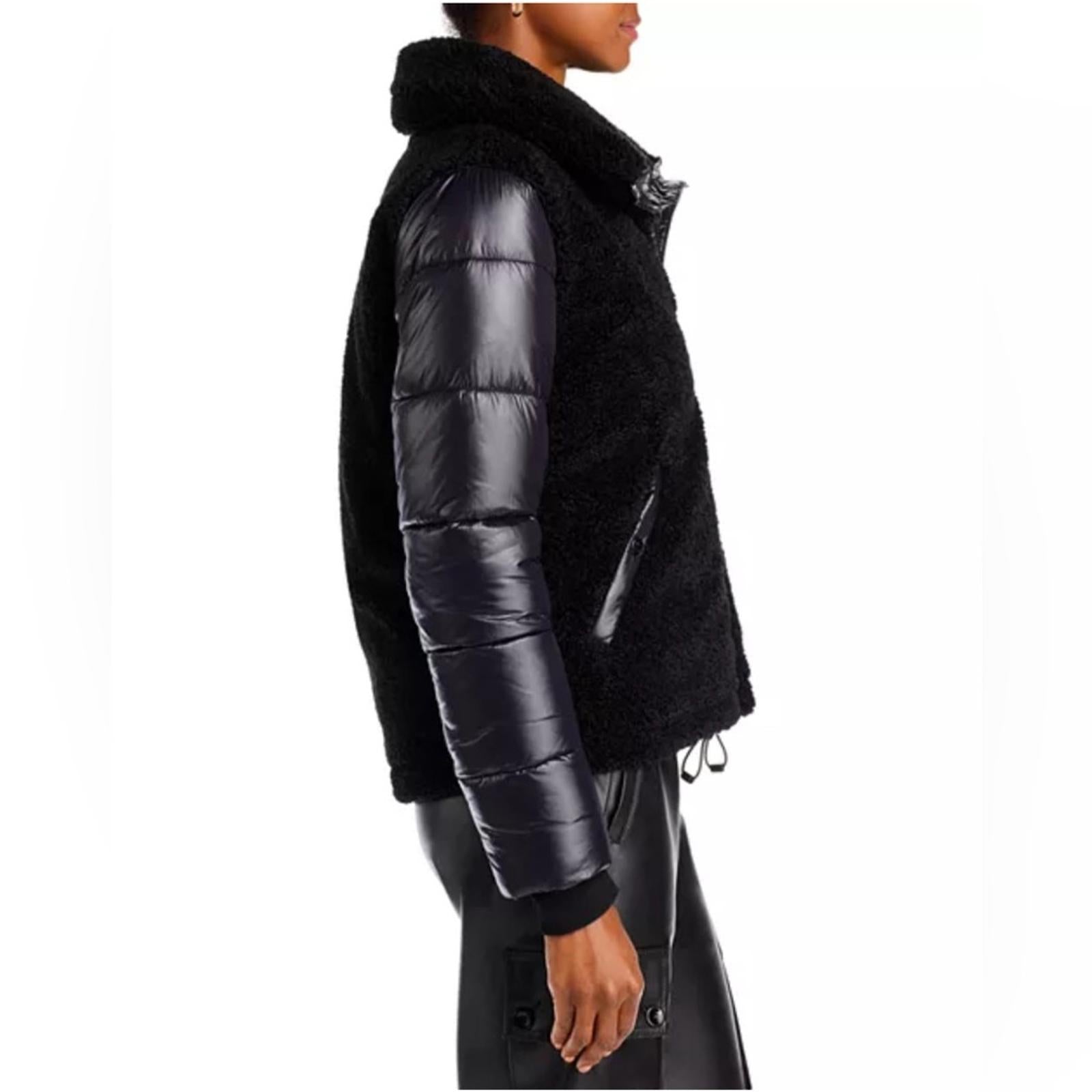 Aqua Bloomingdale’s Mixed Media Puffer Coat Jacket in Black, Size XL NEW w/Tag