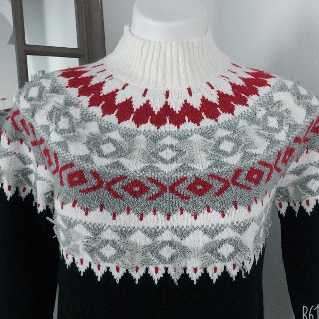 J.Jill Festival Cottage Fair Isle Sweater Black Mul Pullover, Size XS New w/Tag
