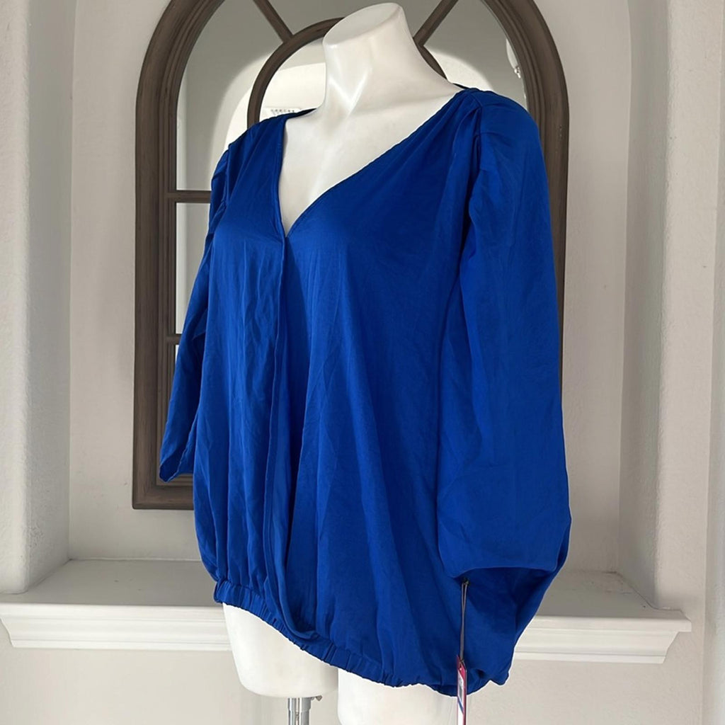 Vince Camuto Dolman Sleeve Fold Front V-Neck Rumple in Cobalt Blouse Size XL NWT