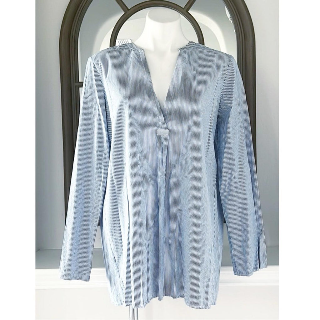 Theory Ofeliah Taff Striped Top, Blue/White Size L Retail