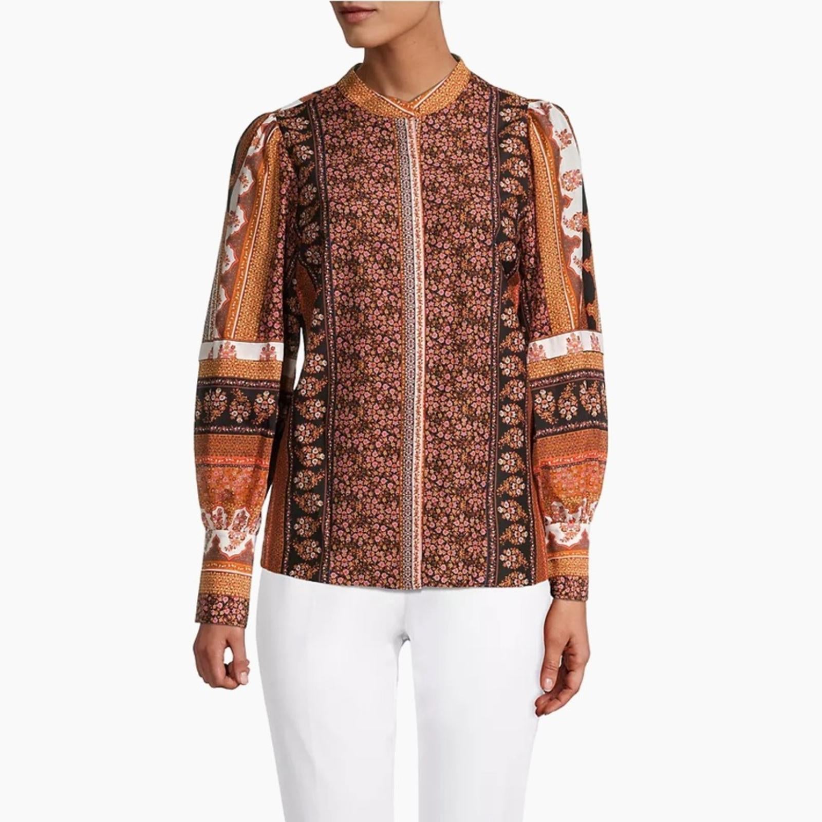 NWT Kobi Halperin Amy Printed Silk Blouse, Size L New w/Tag Retail $398 SOLD OUT