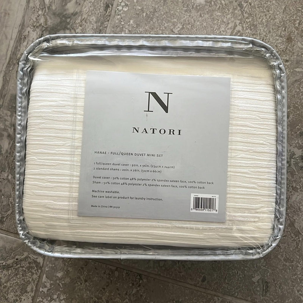 NATORI Hanae Queen Cotton Blend Yarn Dyed 3-Piece Duvet Cover Set, New w/Tag