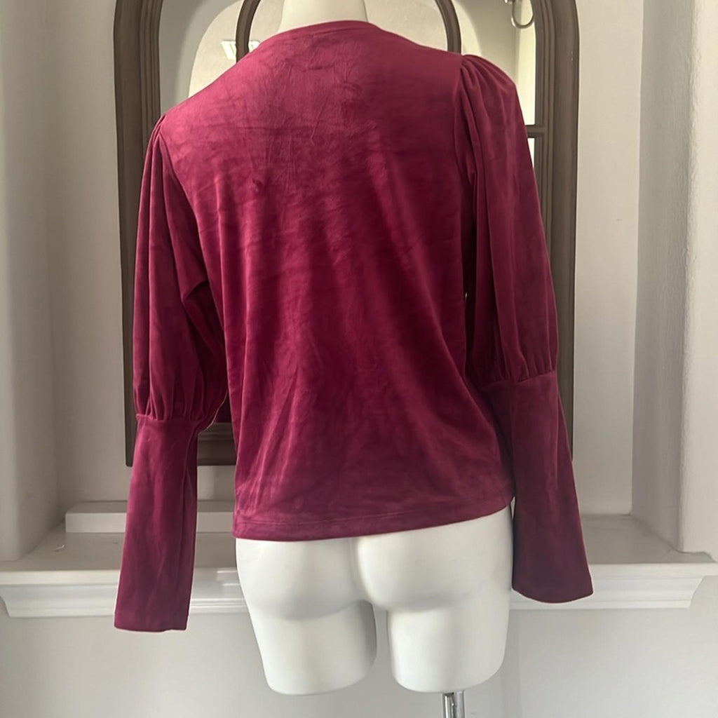New 1.STATE Velvet V-Neck Blouse in Plum Fairy, Pullover Size M New w/Tag