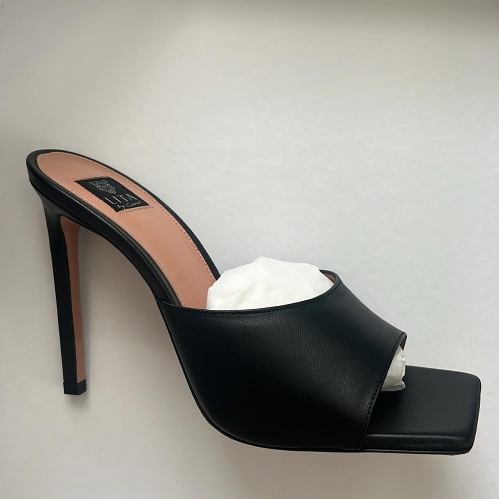 LITA by Ciara Black Solid Square Toe Slide Sandals, L1028-11 Size 37 New in Box