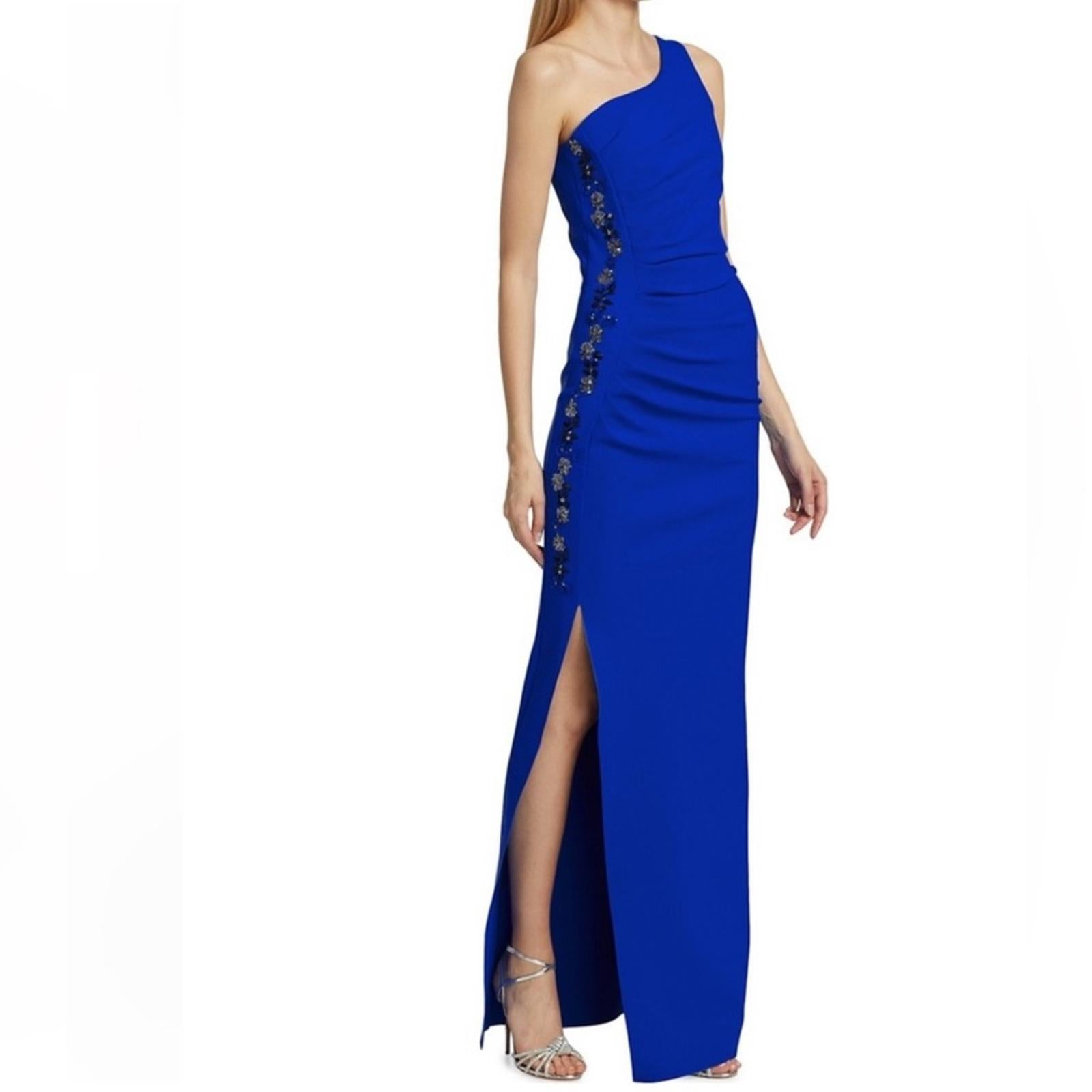 Chiara Boni NAVY Lianette One-Shoulder Beaded Trim Dress, NEW, Size 16