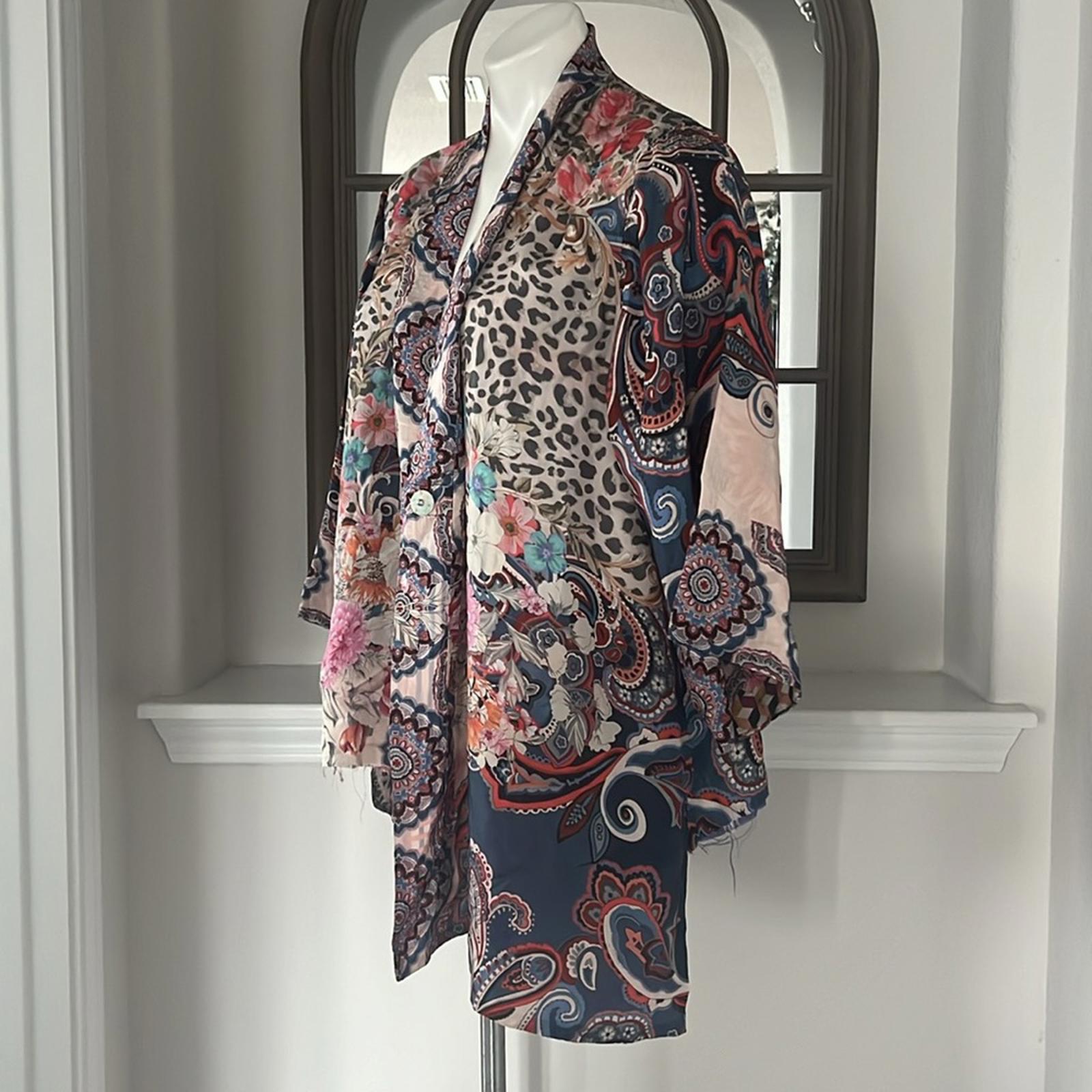 Johnny Was Betzy Emilia Paisley Print Silk Kimono, Size L New w/Defect $420