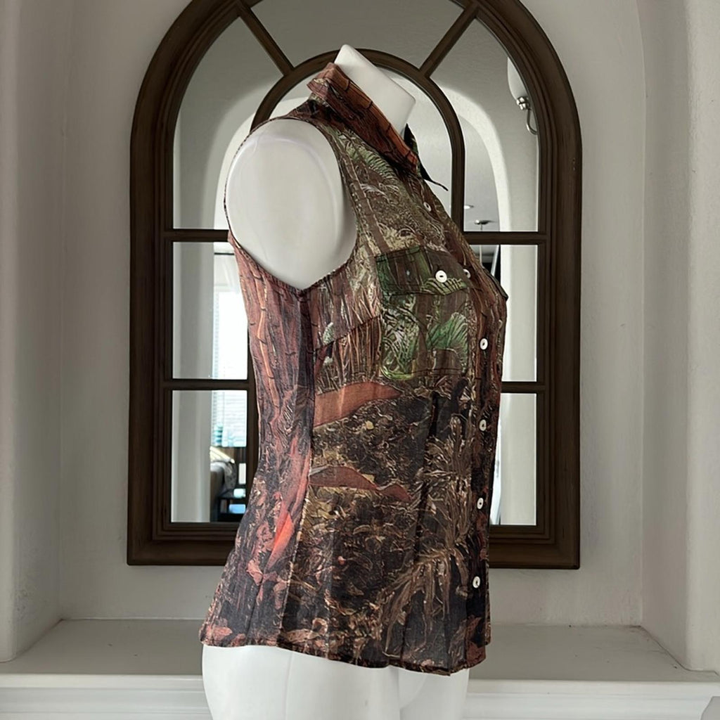 Dolce & Gabbana Camouflage Printed Sleeveless Button Up Blouse Size M EXCELLENT