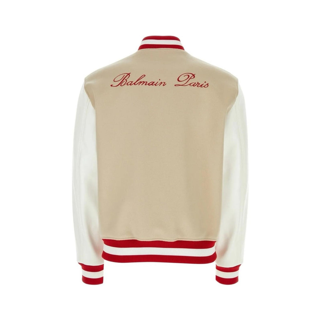 Balmain Embroidered Cursive Logo Letterman Jacket, Size IT 54 New w/Tag
