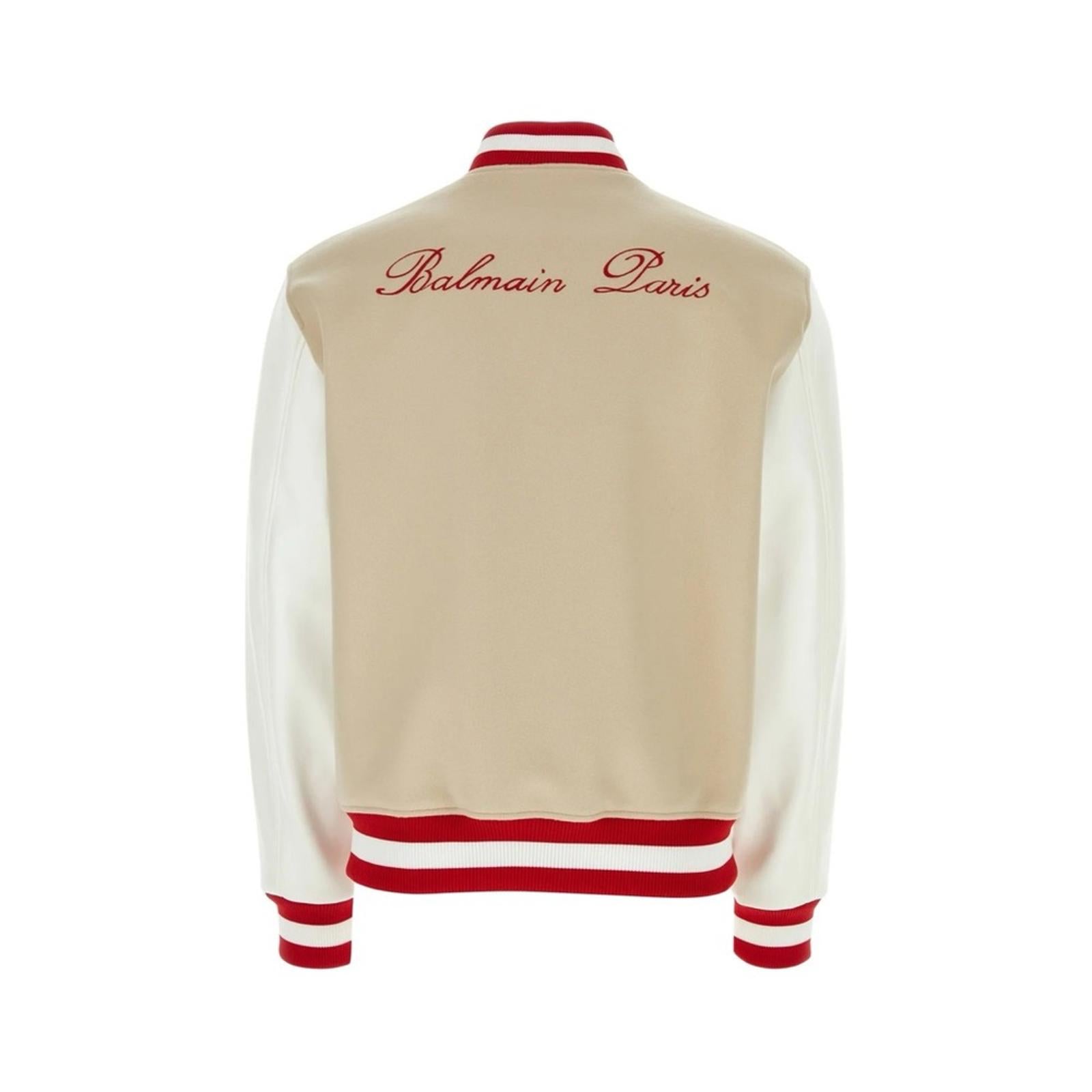 Balmain Embroidered Cursive Logo Letterman Jacket, Size IT 54 New w/Tag