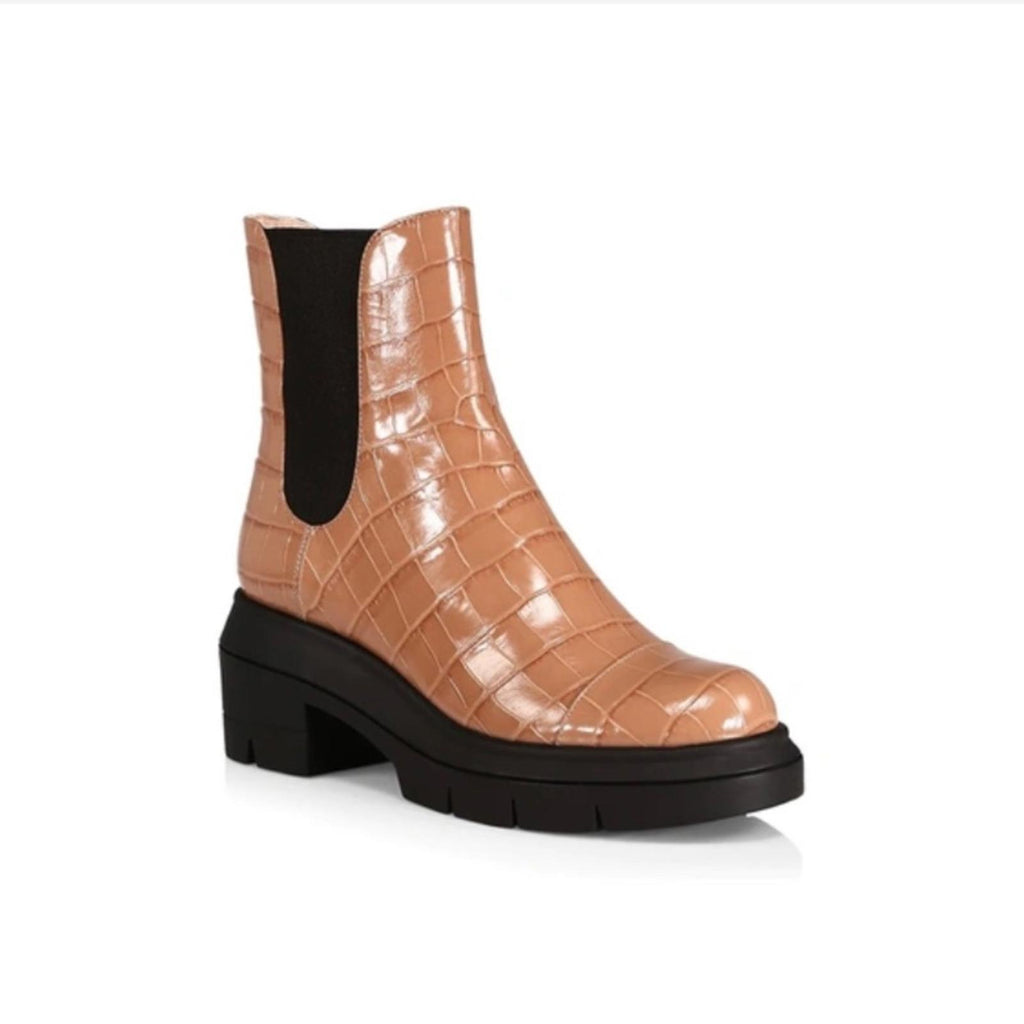 Stuart Weitzman Norah Chelsea Boots Tan Croc Leather Size 11C New +DustBag $595