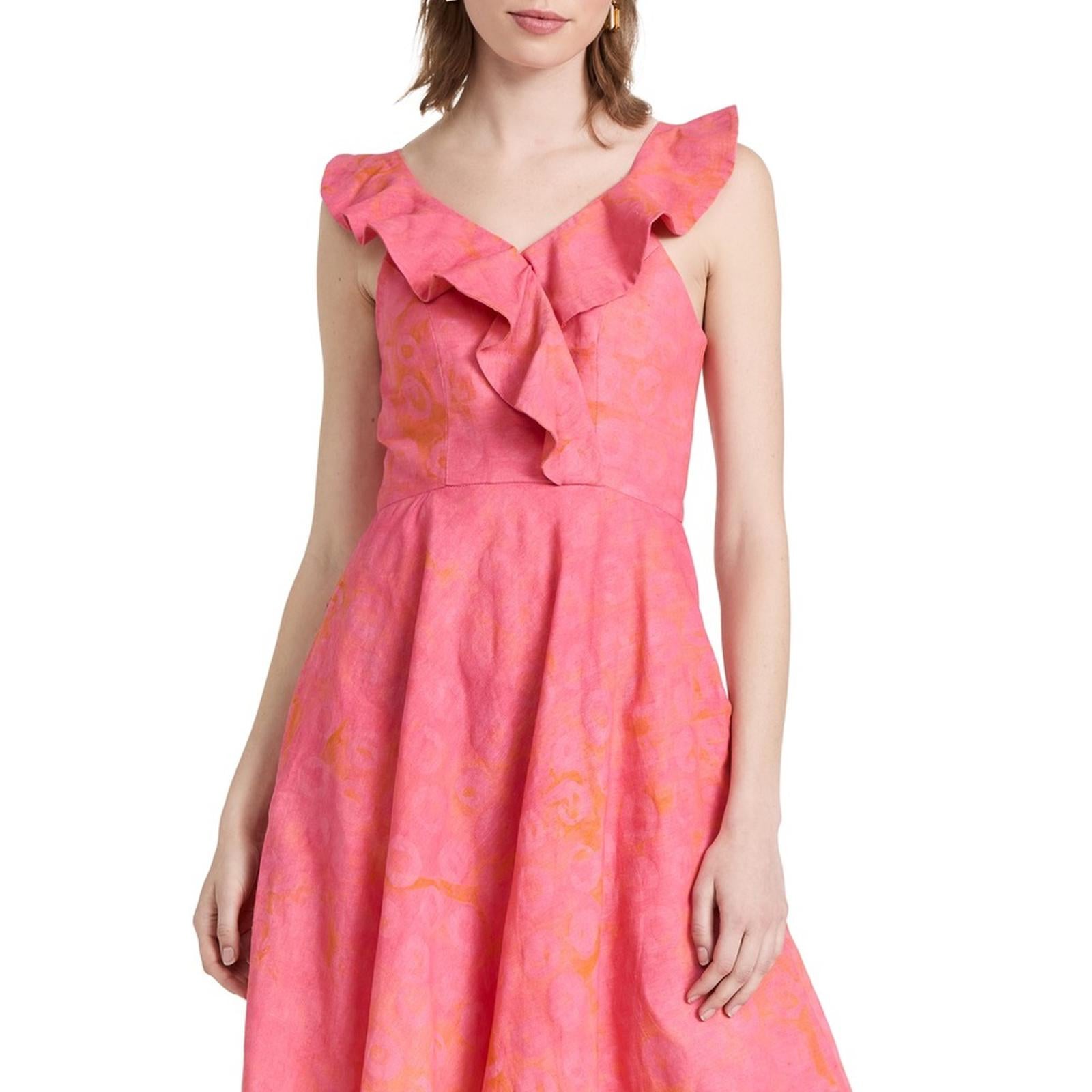 Sika V-Neck Cybil Tiered Fit & Flare Dress, Pink Size 6 Retail $295 EXCELLENT!