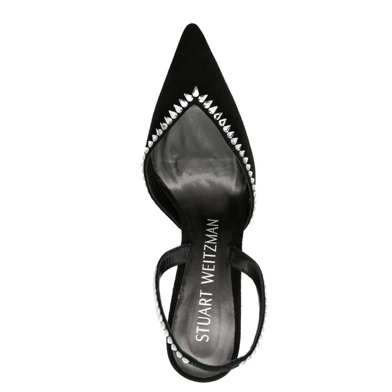 Stuart Weitzman Gemcut Xcurve Slingback Pumps in Black Suede, Size 6 NEW $650