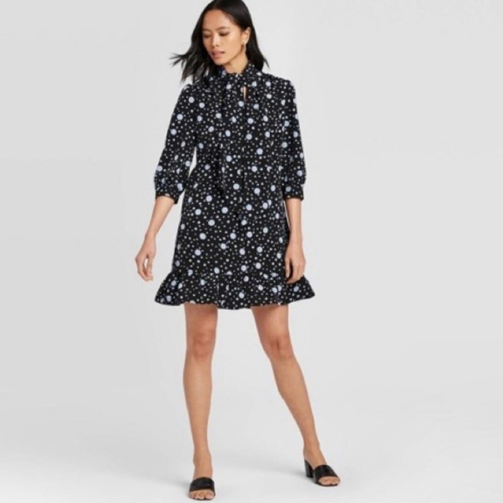 Who What Wear Polka Dot High Neck Shift Mini Dress Size L, New w/o Tag
