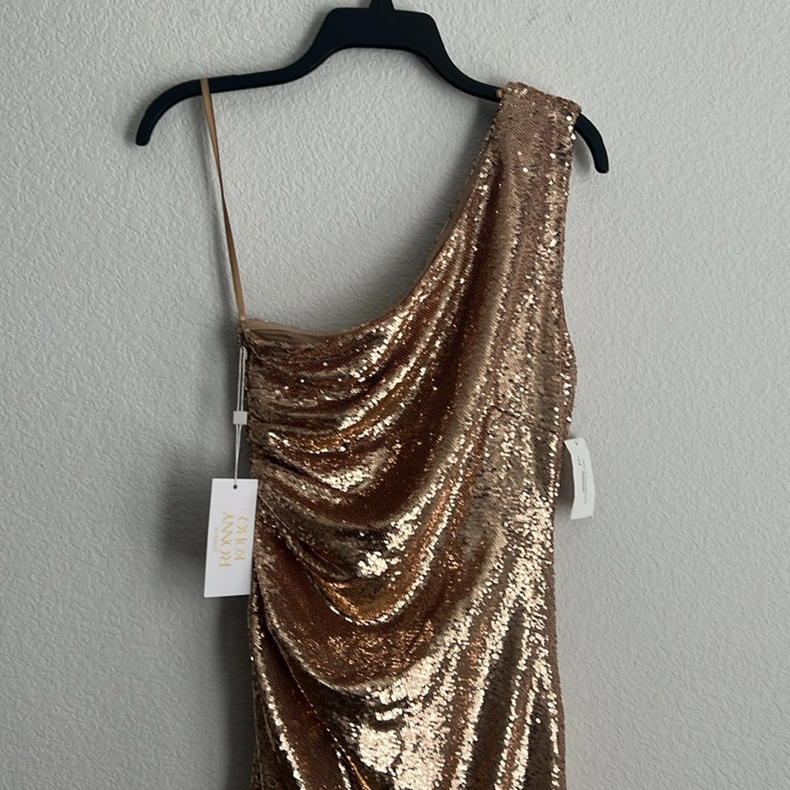 Ronny Kobo Kelly Sequin One-Shoulder Dress, Metallic Gold Size S NEW w/Tag $548