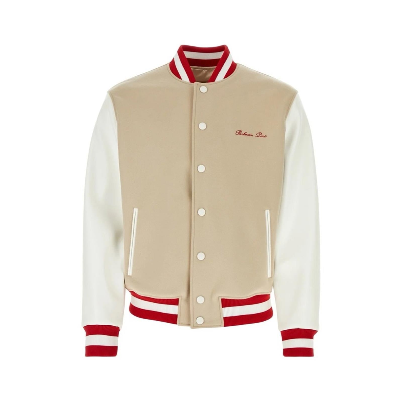Balmain Embroidered Cursive Logo Letterman Jacket, Size IT 54 New w/Tag