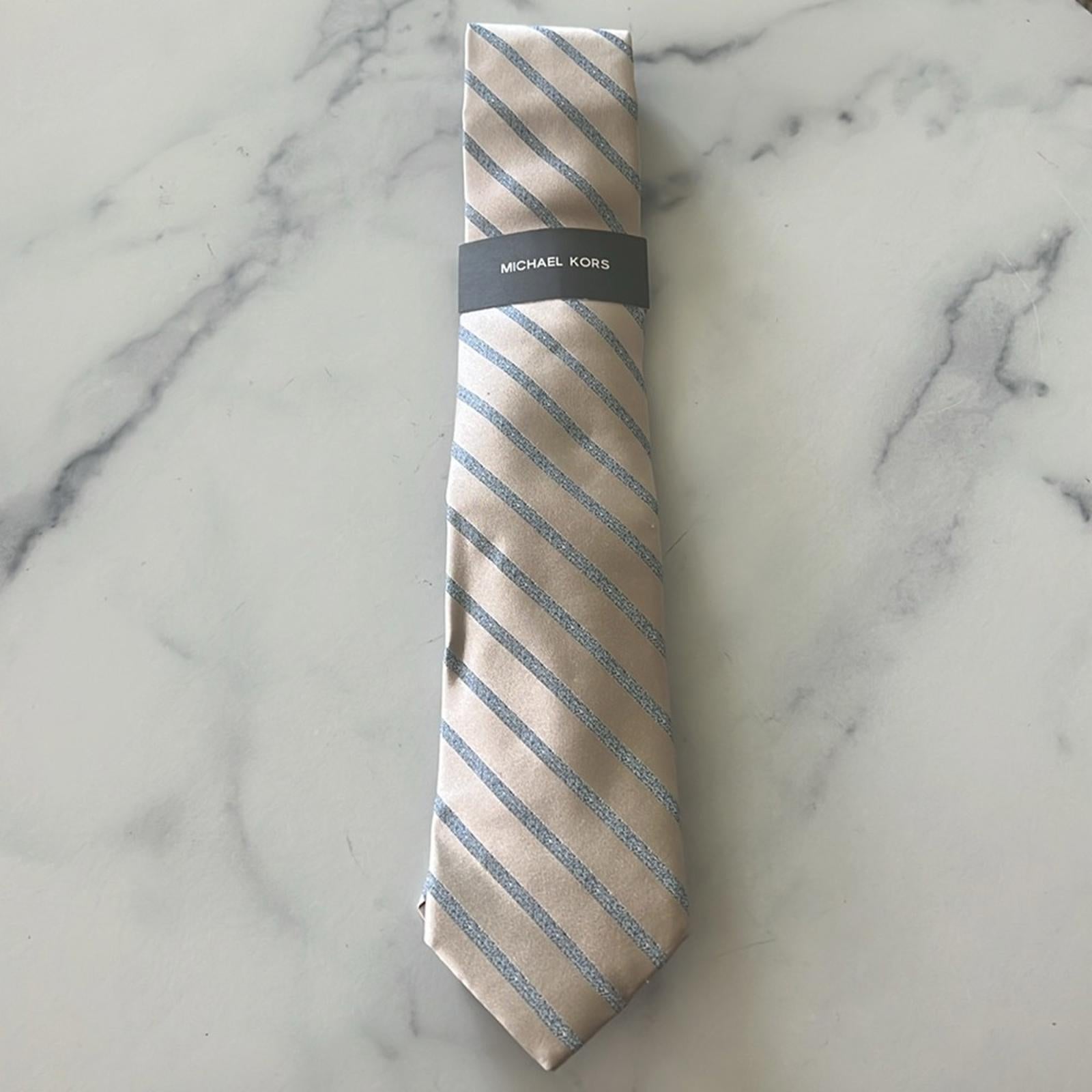 Michael Kors Men's Bahr Stripe Tie in Champagne, One Size, NWT